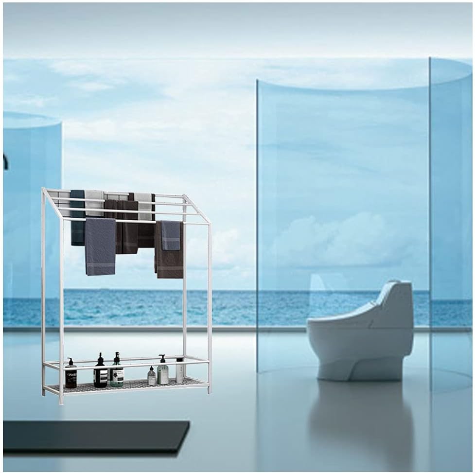Exquisite Bathroom Shelves Towel Rack Stand Alone, Freestanding Towel Holder Rail with 4 Stainless Steel Bar and Bottom Storage Shelf, Accessories Organizer for Bathroom