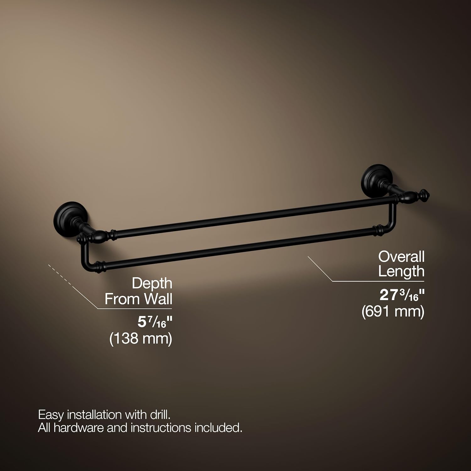 Kohler 72570-BL Artifacts® 24' Double Towel bar, Matte Black