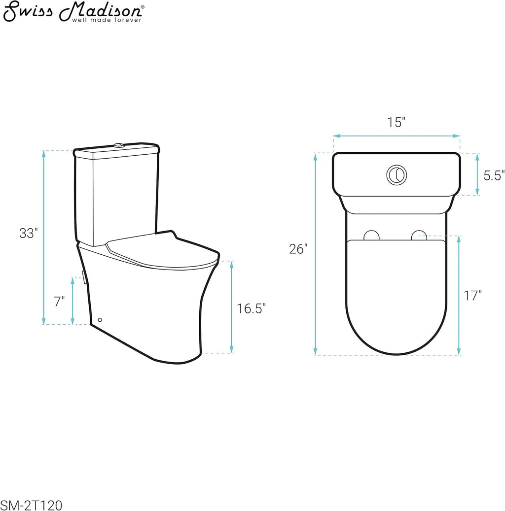 Swiss Madison SM-2T120 Calice Two Piece Elongated Rear Outlet Toilet Dual Flush in White