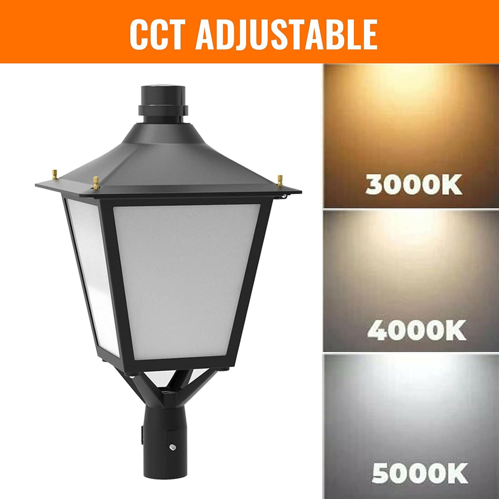 LED Post Top Pole Light - 30W Outdoor Pathway and Street Area Fixture - 3000K 4000K 5000K Dimming - Dusk to Dawn Lighting Fixture for Yard, Garden, Courtyard