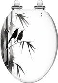 Elongated Toilet Seat Two blackbirds bamboo Traditional oriental ink e hua Hieroglyph Resin Toilet Seat Slow Quiet Close with Quick-Release Hinges Toilet Seat with Cover Easy to Clean Install
