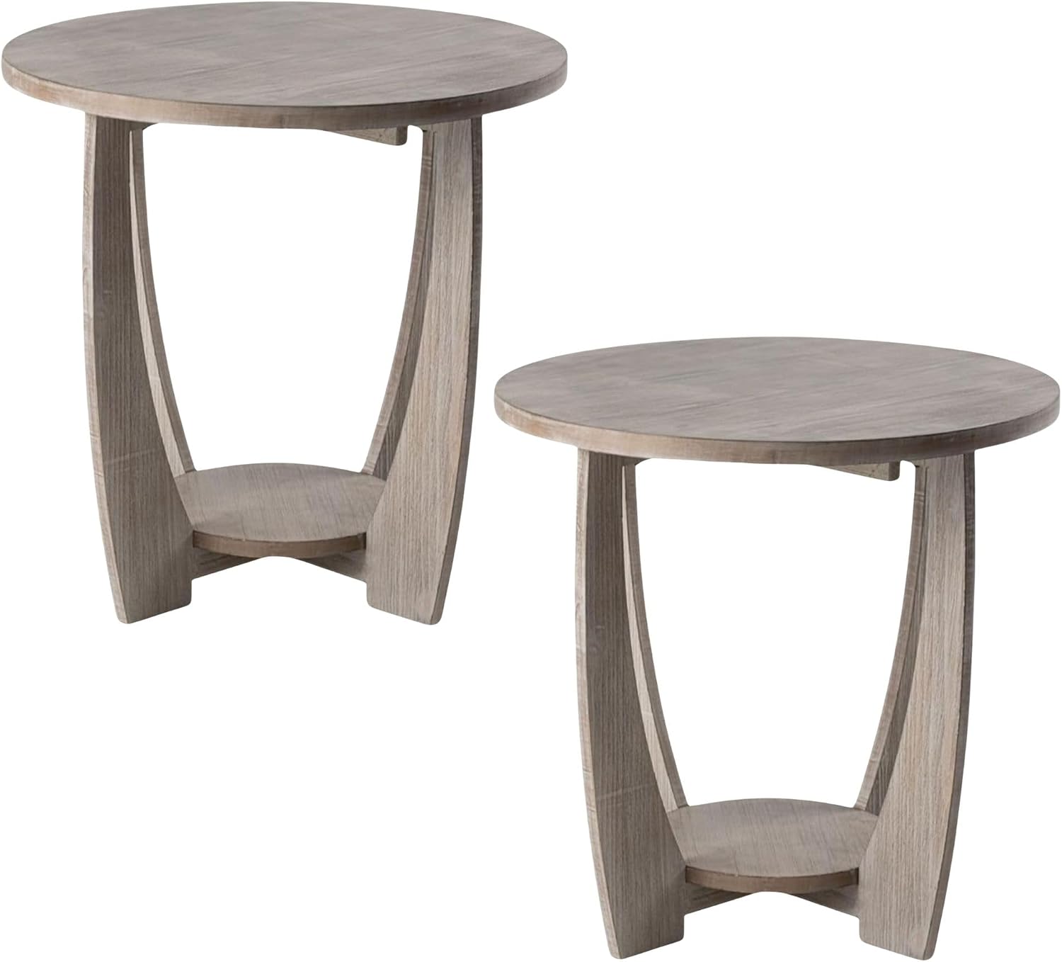 Set of 2 Rustic Farmhouse End Table with Storage Shelf, French Country Accent Side Table for Family, Dinning or Living Room, Small Spaces, Modern, Round, Vintage Grey Finish
