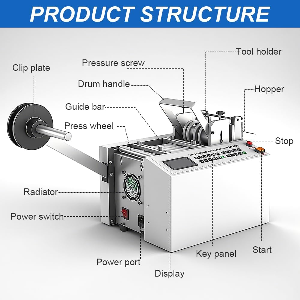US In Stock 110V Fully Automatic Heat-Shrink Tube Micro-Computer Cutting Machine 300W Electric Tube Cable Pipe Cutter with Micro Computer Control, Cutting Accuracy 0.1Mm, Sleeve Rubber/Plastic Tube