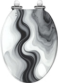 Elongated Toilet Seat Marble texture colorful black white gray marble surface curved lines Resin Toilet Seat Slow Quiet Close Lid with Quick-Release Hinges Cover Bumpers Easy to Clean Install