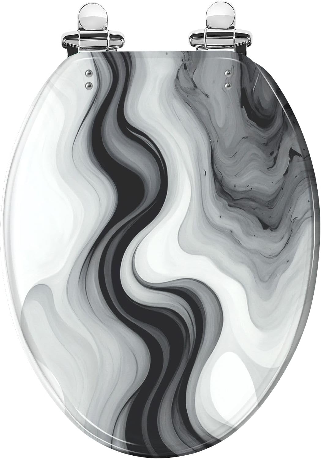 Elongated Toilet Seat Marble texture colorful black white gray marble surface curved lines Resin Toilet Seat Slow Quiet Close Lid with Quick-Release Hinges Cover Bumpers Easy to Clean Install