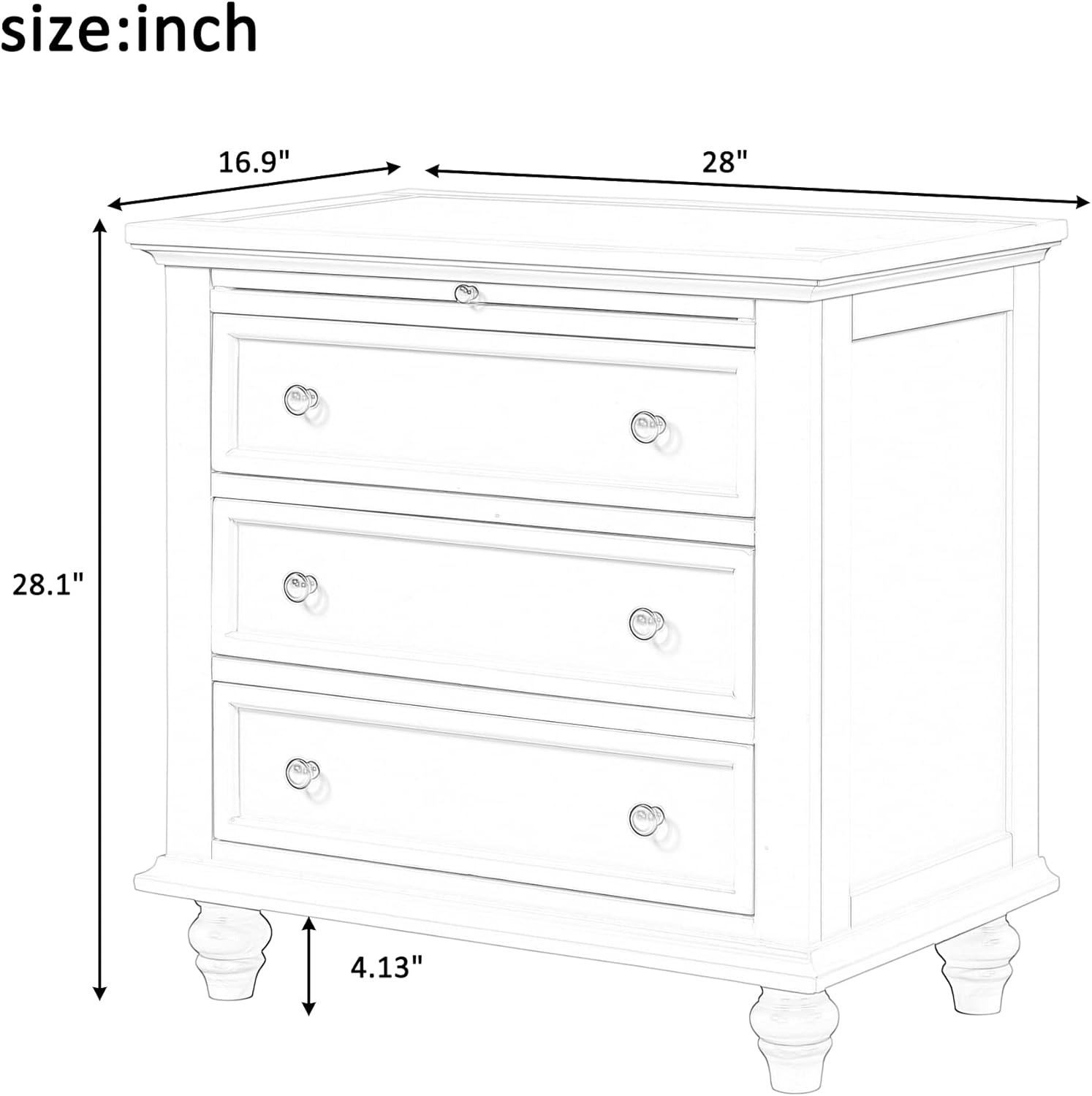 Farmhouse Wood Nightstand with 3 Storage Drawers, Bedside Table End Table with Pull Out Tray, Modern Wooden Side Table Dresser for Bedroom Hallway Living Room (Blue)