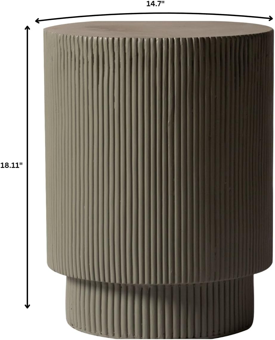 LeisureMod Modern Side Table Round Fiberstone Top Accent End Table for Home, Outdoor Patio, Living Room Sofa, Weather-Resistant, Eden Series in Grey