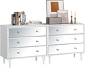 STHOUYN White Nightstand Set of 2 with 3 Drawers, Mirrored Bed Side Tables Bedroom, Modern Bedside Table Set of 2 with Storage, Decorative Night Stand for Living Room(White)