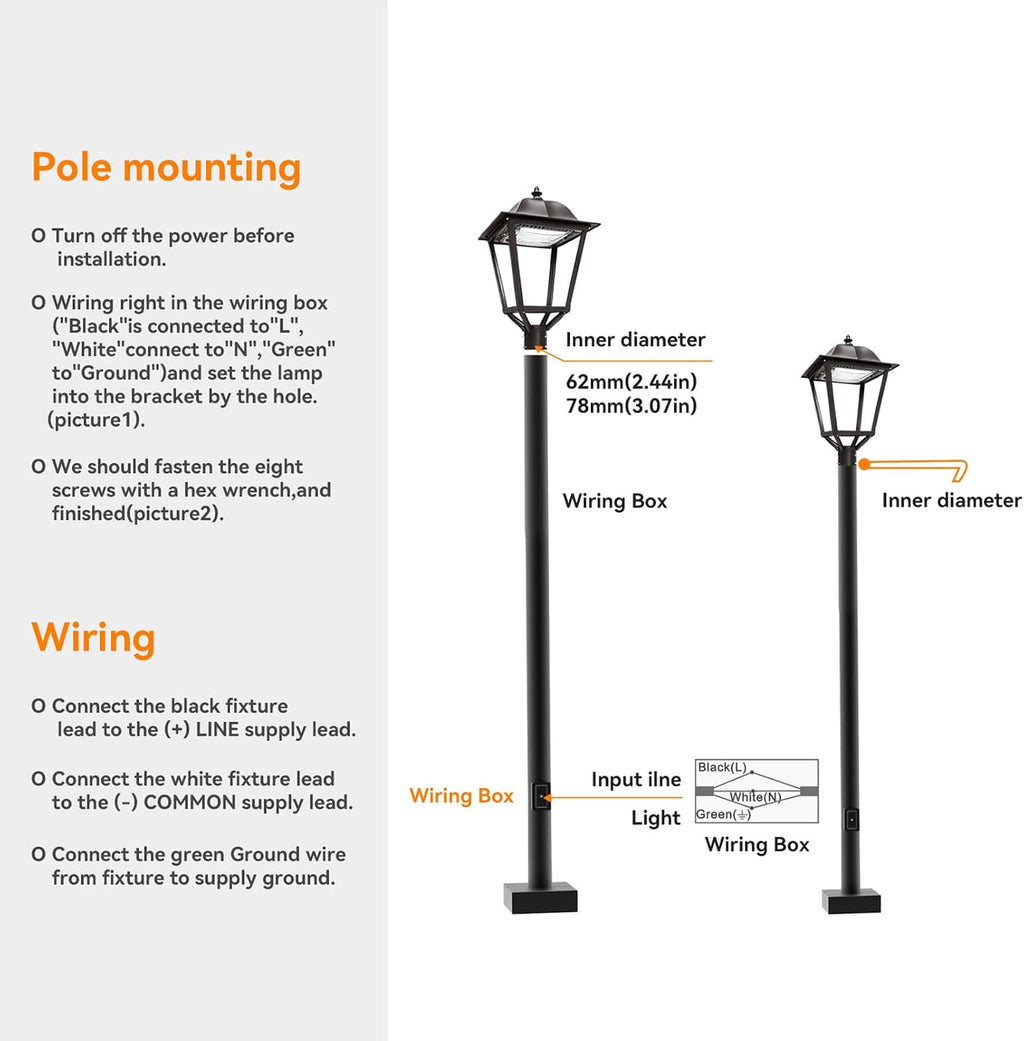 25/30/50/75W LED Post Top Light, 3000K/4000K/5000K 9750LM Adjustable CCT , IP67 Waterproof Commercial Street Area Lighting, 100-277VAC Pole Light Fixture for Parking Lot, ETL Listed (Black, 75W)