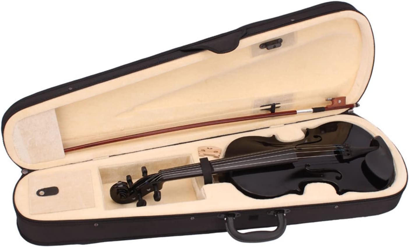 TSTS 4/4 Full Size Acoustic Violin Fiddle Black with Case Bow Basswood Wood Stringed Musical Instruments Adults Violins (Color : 02)