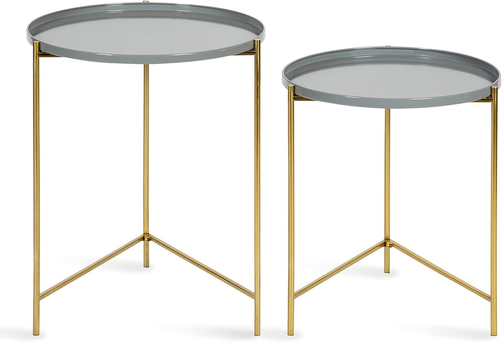 Kate and Laurel Ulani Modern Nesting Side Table, Set of 2, Gray and Gold, Sophisticated Glam End Tables for Storage and Display