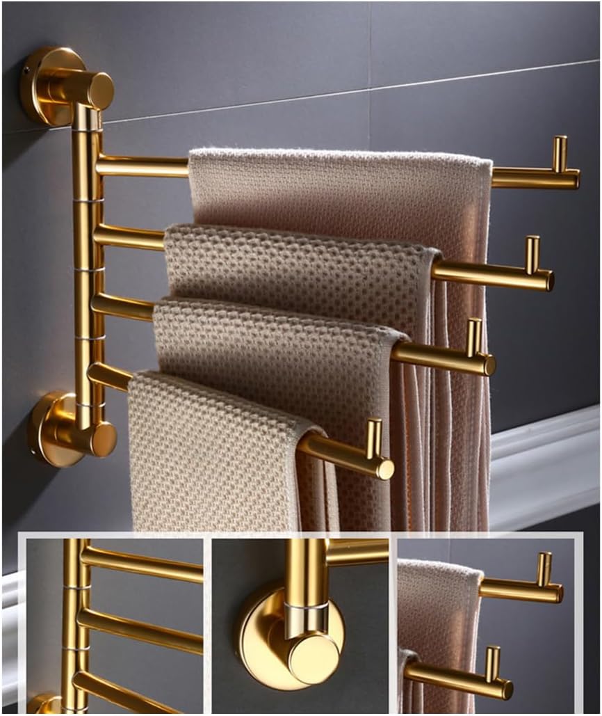 Towel Bar Vintage Swing Out Holder Wall-Mounted/Black Gold Swivel Towel Rack Hanger Organizer for Bathroom,Kitchen,Folding Arm Swivel Hanger Bathroom Stora gold-4bars