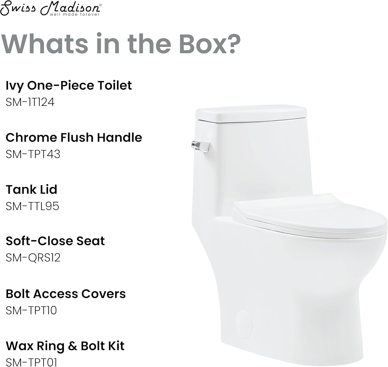 Ivy One-Piece Elongated Toilet Left Side Flush, 10' Rough-In 1.28 gpf