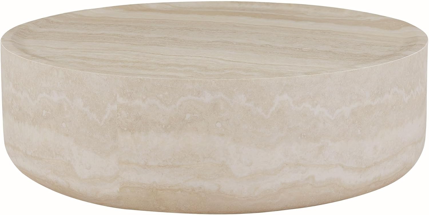 Modern Drum-Shape Coffee Table for Living Room 31.49' Round Cocktail Center Table Light Sand Color Circle Coffee Tables for Home Office, Fully Assembled