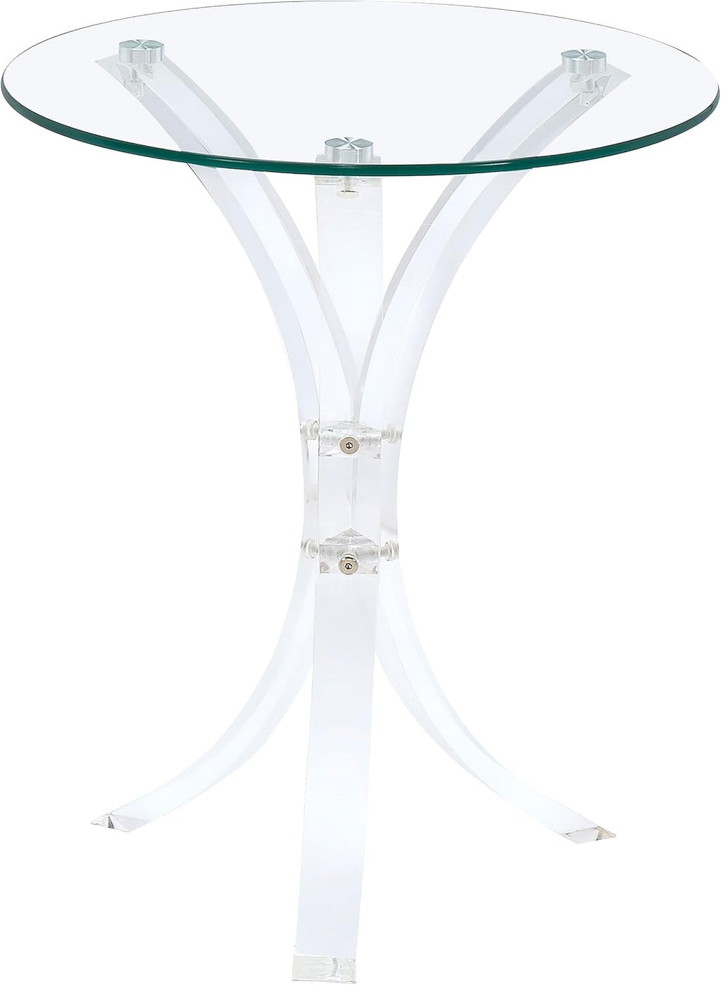 BOWERY HILL Round Contemporary Glass Accent End Table, Clear Finish Tempered Glass Top, Acrylic Base, Modern Style, 18 in W x 18 in D x 21.25 in H for Living Room or Lounge Spaces