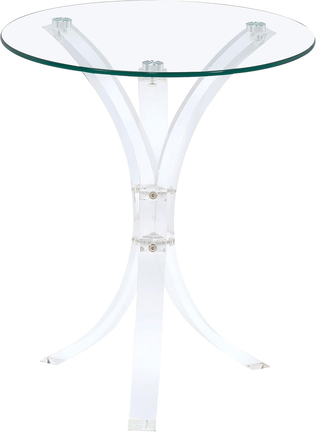 BOWERY HILL Round Contemporary Glass Accent End Table, Clear Finish Tempered Glass Top, Acrylic Base, Modern Style, 18 in W x 18 in D x 21.25 in H for Living Room or Lounge Spaces