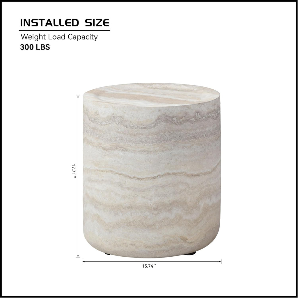 Modern Drum-Shape Side End Table for Living Room 15.74' Round Sofa Side Table Light Sand Color Circle Small Coffee Table for Home Office, Fully Assembled