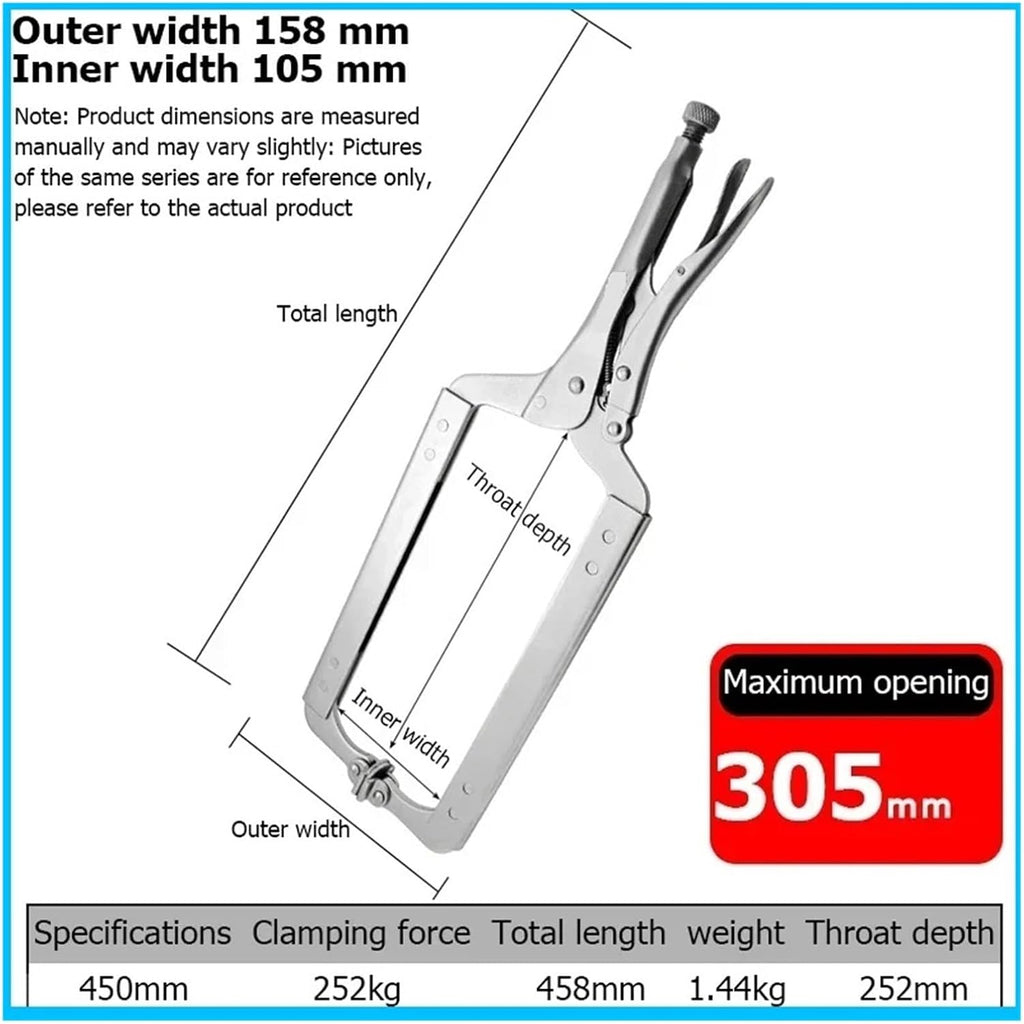 Locking Welding Pliers 1pc 6-24 in Heavy-Duty Locking C-Clamp Pliers Adjustable Welding Clamp Clip Regular Tips Welding Fixing Hand Tool(18 in 450mm)