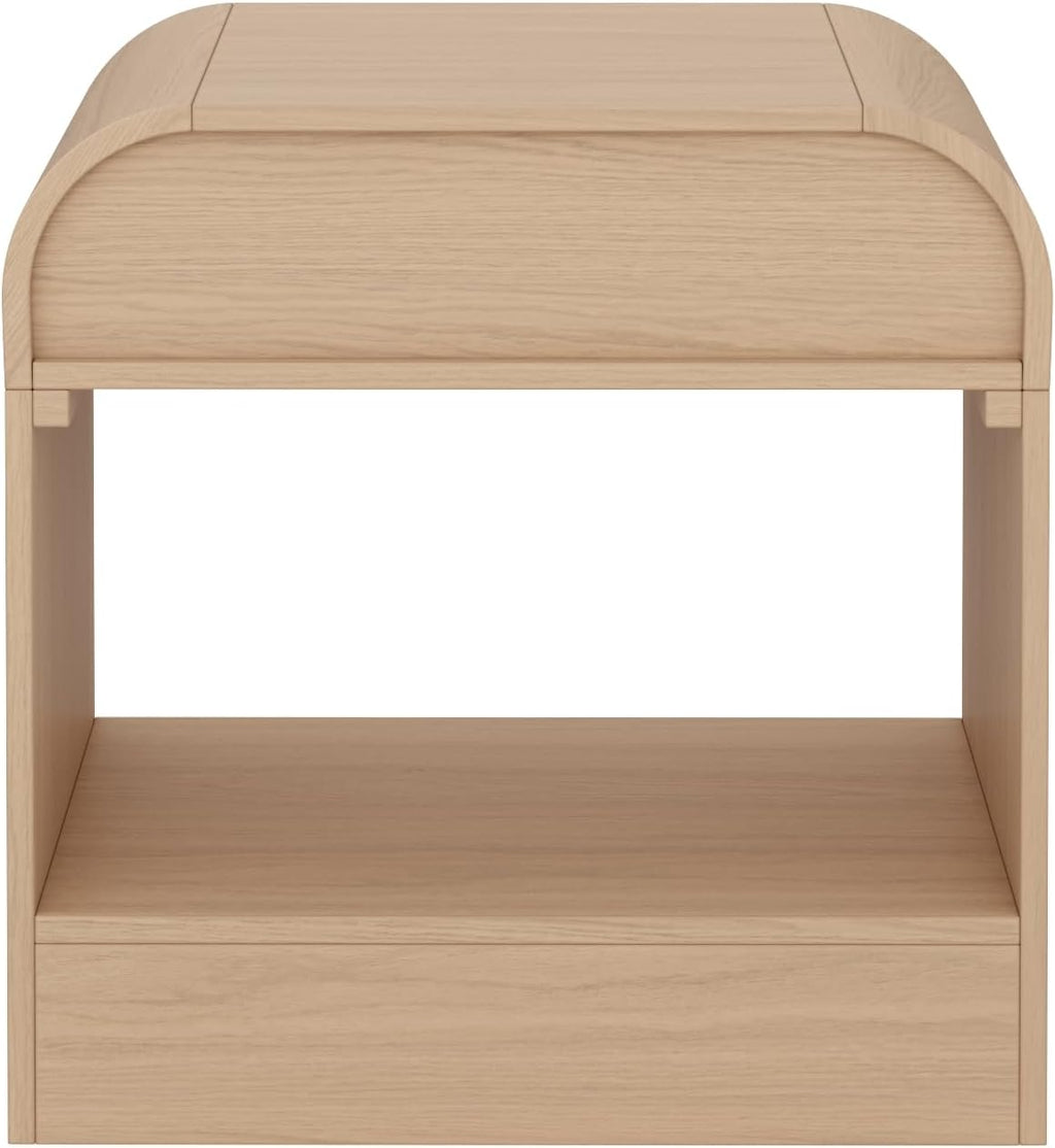Nathan James Iris Mid-Century Modern Nightstand with Drawer, End Table with Storage for Bedroom or Living Room with Rounded Silhouette, Light Oak Set of 2