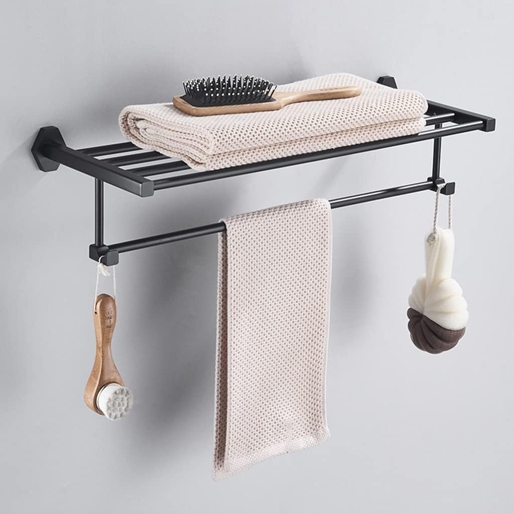 Bath Towel Bars Bath Towel Rack, Bathroom Perforated Black Brass Rack, Bathroom Hardware Storage Chrome-Plated Copper Towel Holder Towel Holder, Style