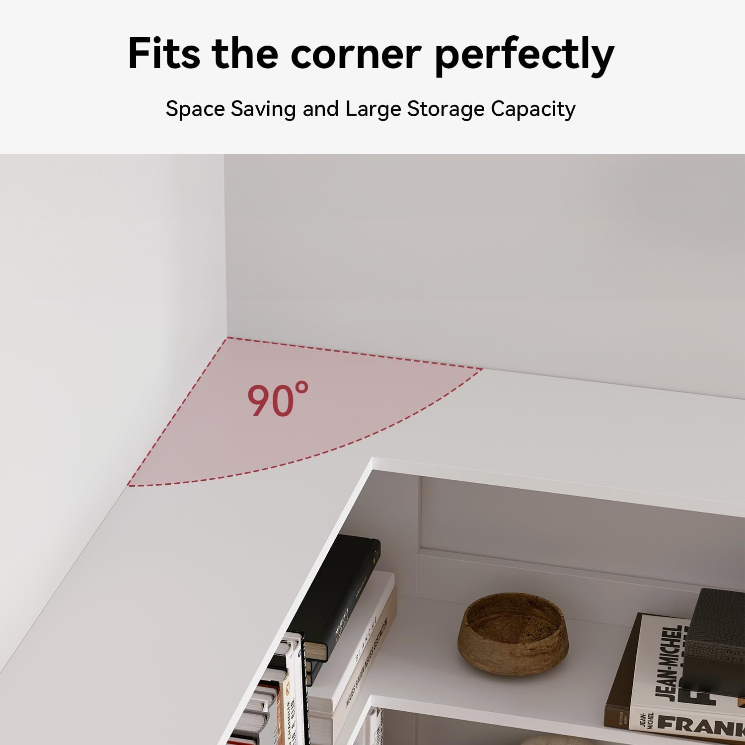 oneinmil Bookcase 6 Tiers with Baffles, Large Corner Bookshelf, 23.62' Storage Display Rack for Living Room Home Office, White
