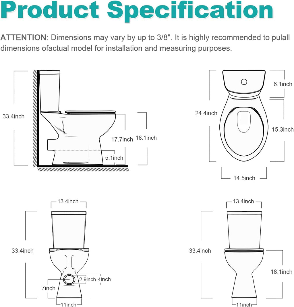 Simple Project Rear Outlet Toilet, 19 Inch ADA High Tall Toilet, Rear Discharge Extra Tall Toilets with Dual Flush 0.8/1.28 GPF, Round High Toilets For Seniors, Tall Person & Disabled
