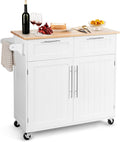 Kitchen Island with Storage, Mobile Kitchen Trolley Cart with Wheels, Rubber Wood Top, Adjustable Shelves, Towel Rack & Drawers, Rolling Kitchen Island Cart, 37' L x 18' W x 37' H (White)