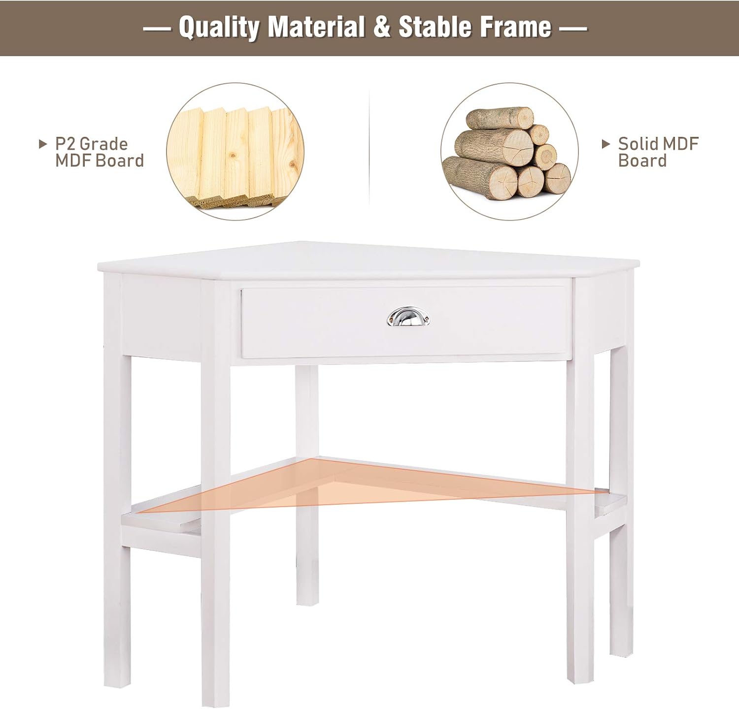 HOMGX Corner Desk With Storage Drawer and Shelves - Writing and Study Computer Workstation for Home Office, White