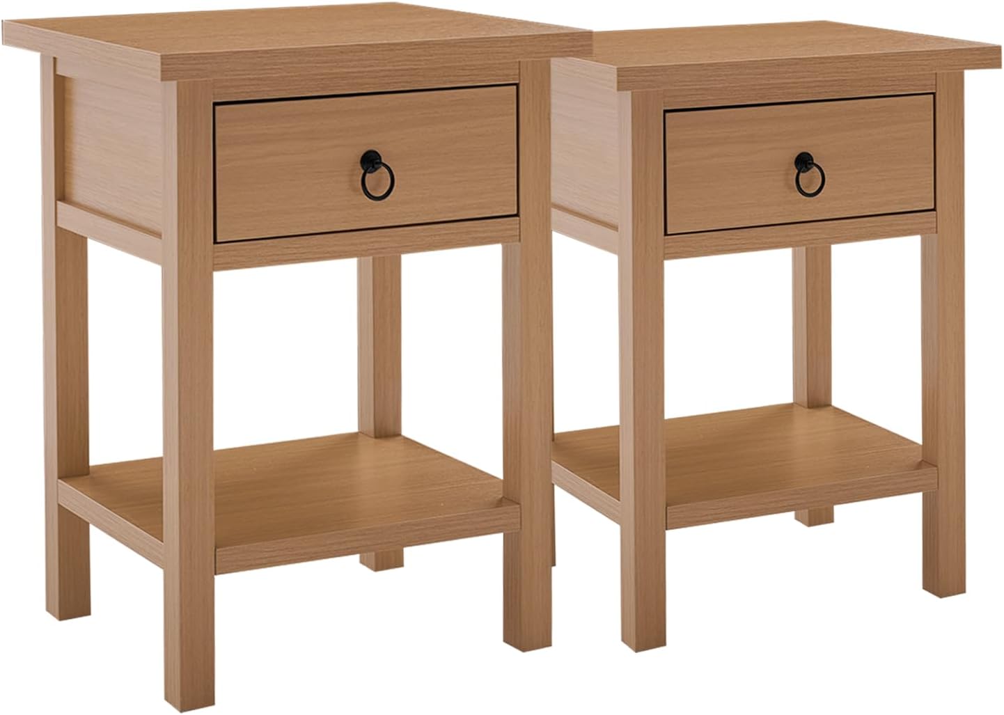 Nightstand Set of 2, Boho Bedside Table with Drawer, Farmhouse End Table with Open Storage Shelf, Bed Side Table Accent Table for Bedroom, Living Room