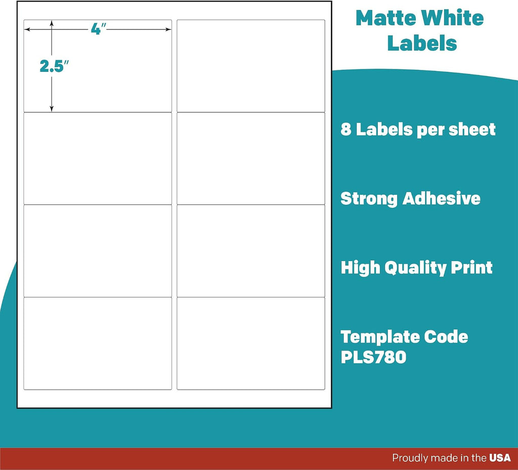 Premium Label Supply White Sticker Shipping/Mailing Labels – 4' x 2.5' – Laser/Inkjet Compatible – (8 per Sheet), 1000 Sheets – 8,000 Total Adhesive Labels