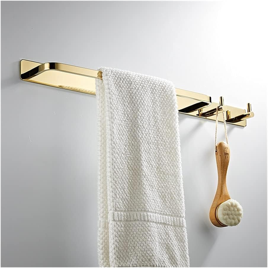 LSLYTQ Towel Rail Rack Brass Towel Bar, Wall Mounted Towel Rack, Screw Installation Black Gold Bathroom Towel Bar with Hooks Cloakroom Towel Shelf for Bathroom Kitchen