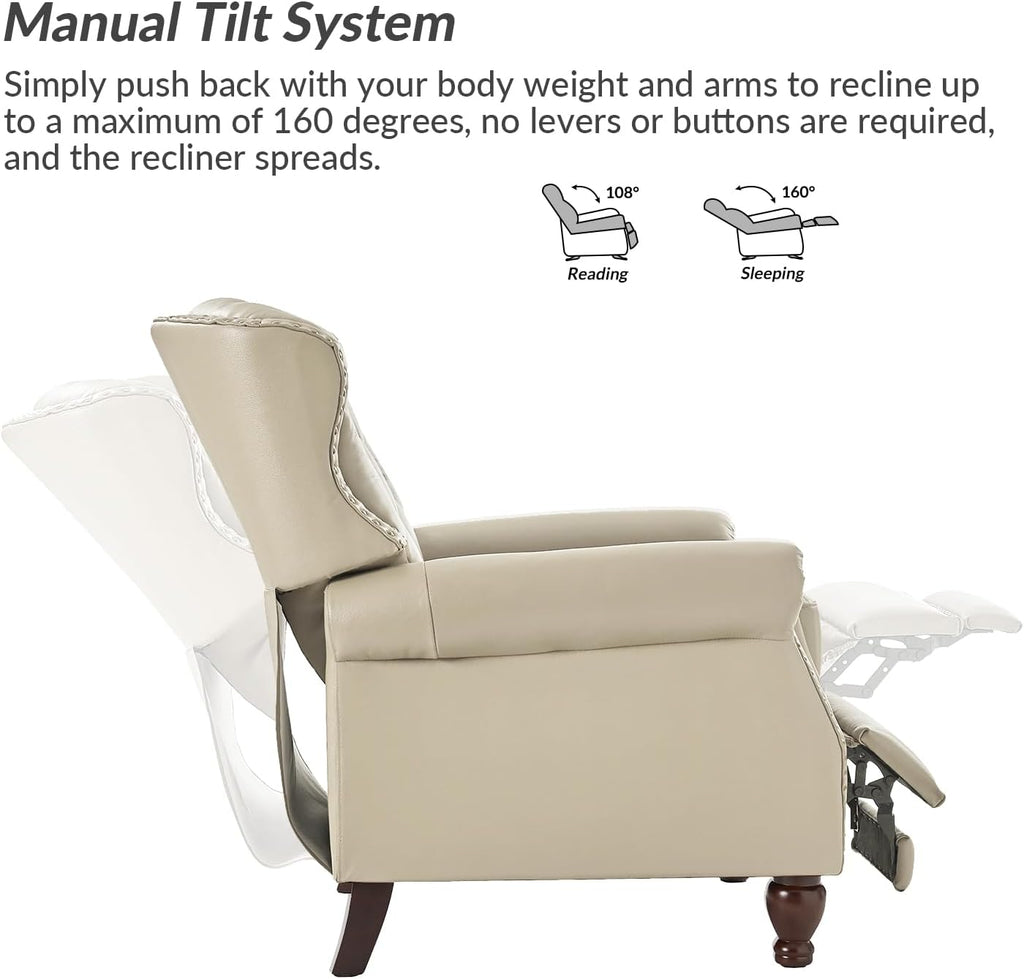HULALA HOME Genuine Leather Recliner Chair Set of 2 w/Solid Wood Feet, Modern Adjustable Tufted Push Back Arm Chair w/Rivet Decoration, Home Theater Seating Reclining Sofa for Living Room, Beige
