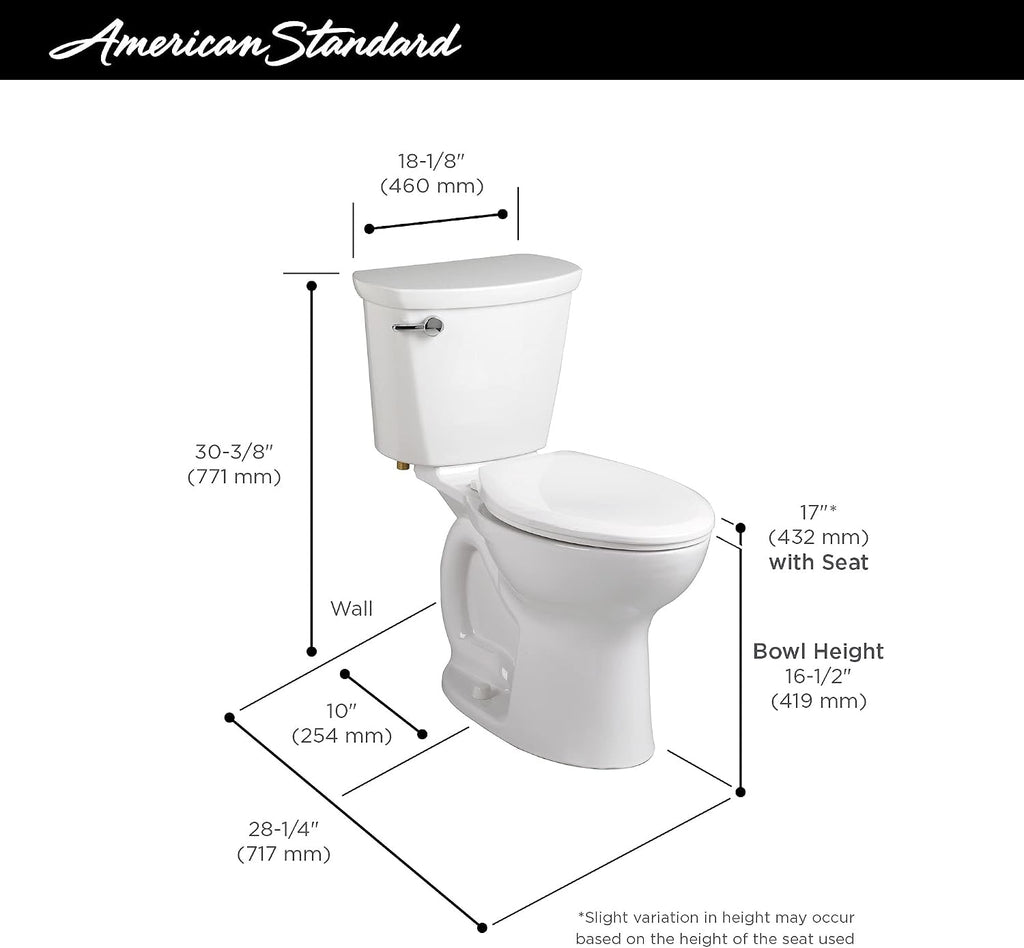 American Standard 215AB104.020 Cadet PRO Two-Piece Toilet Less Seat, Elongated Front, 10-in Rough-In, White, 1.28 GPF