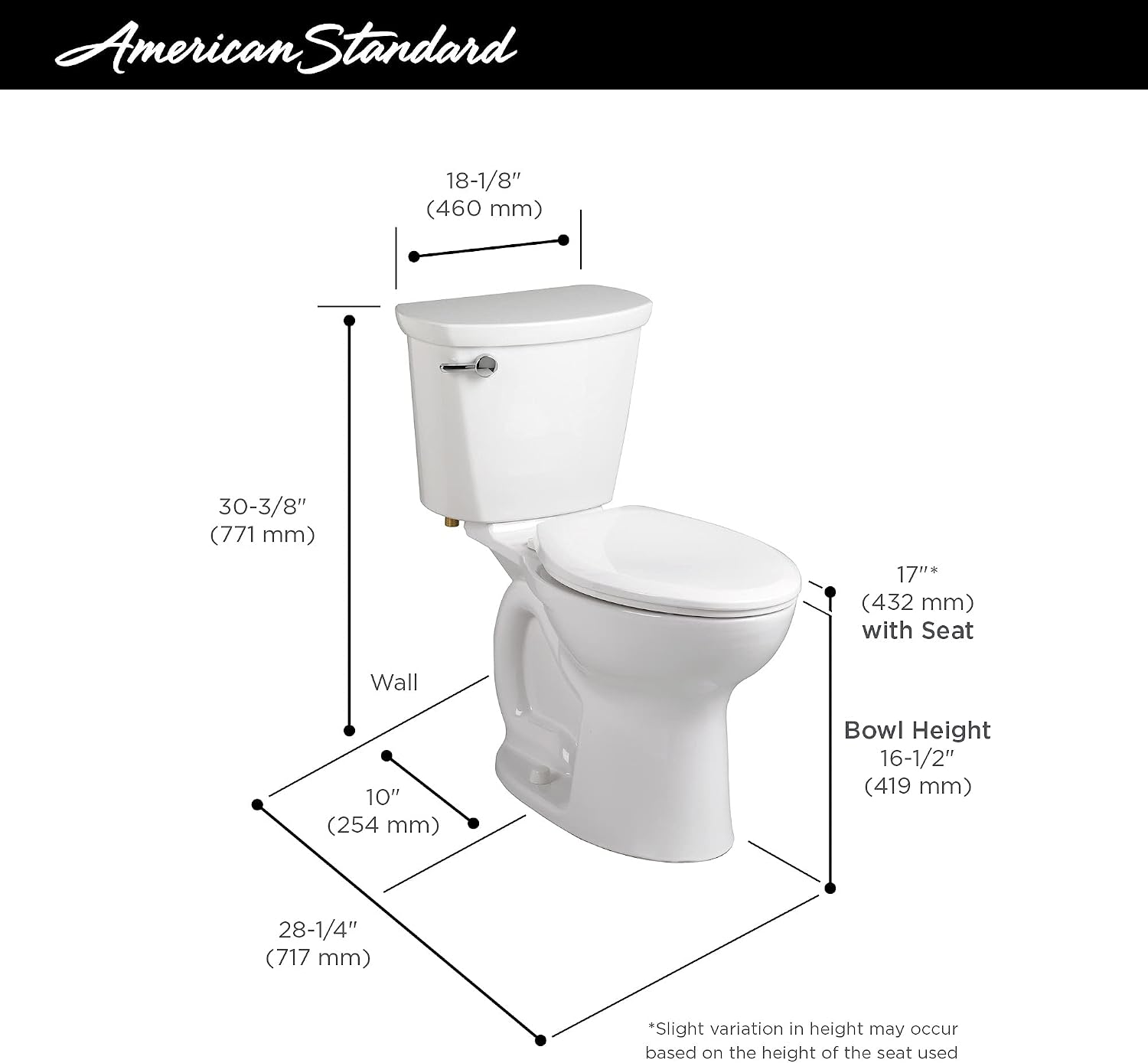 American Standard 215AB104.020 Cadet PRO Two-Piece Toilet Less Seat, Elongated Front, 10-in Rough-In, White, 1.28 GPF
