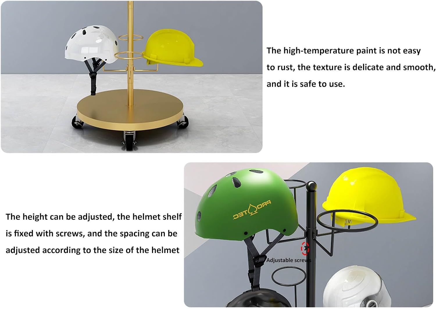 Hat Rack Helmet Stand Adjustable Swivel Hat Organizer Rack - Mobile Metal Hat Display Stand for Motorcycle Helmet, Commercial Floor Standing, Modern Baseball Cap and Fedora Hat Rack, Hard Hat Storage