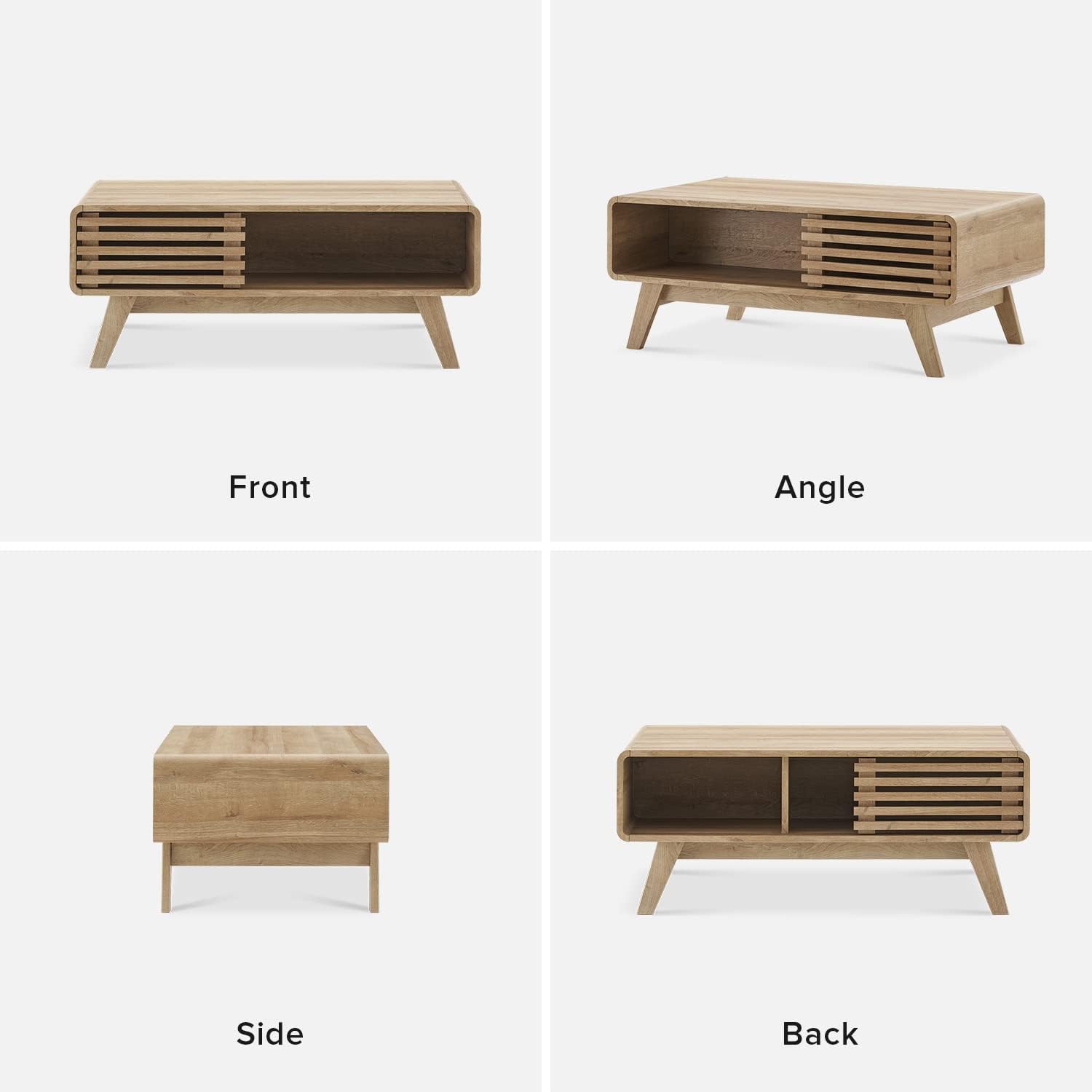 mopio Ensley Coffee Table with Storage, Mid Century Modern, Farmhouse Wood Coffee Table for Living Room Fluted (Oak)