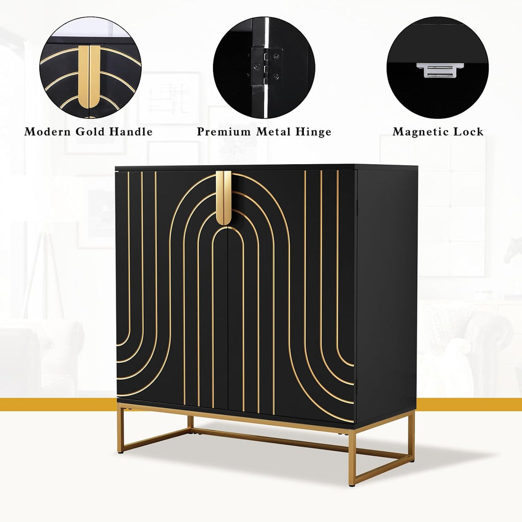 HLR Sideboard Buffet Cabinet with Storage, Modern Accent Cabinet Adjustable Shelves Wooden Storage Cabinets for Kitchen, Dining Room, Living Room, Coffee Bar, Garage, Entryway,Black