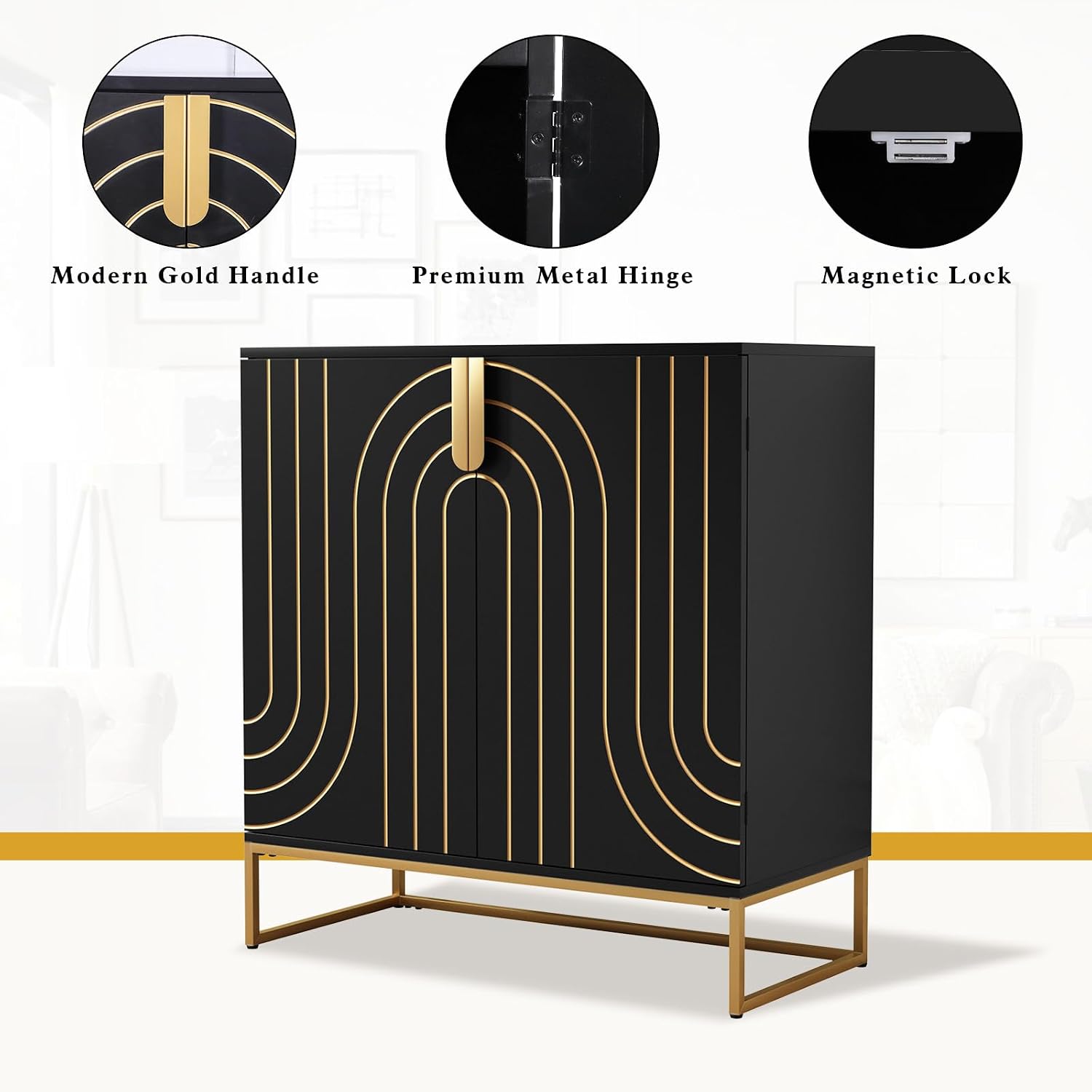 HLR Sideboard Buffet Cabinet with Storage, Modern Accent Cabinet Adjustable Shelves Wooden Storage Cabinets for Kitchen, Dining Room, Living Room, Coffee Bar, Garage, Entryway,Black