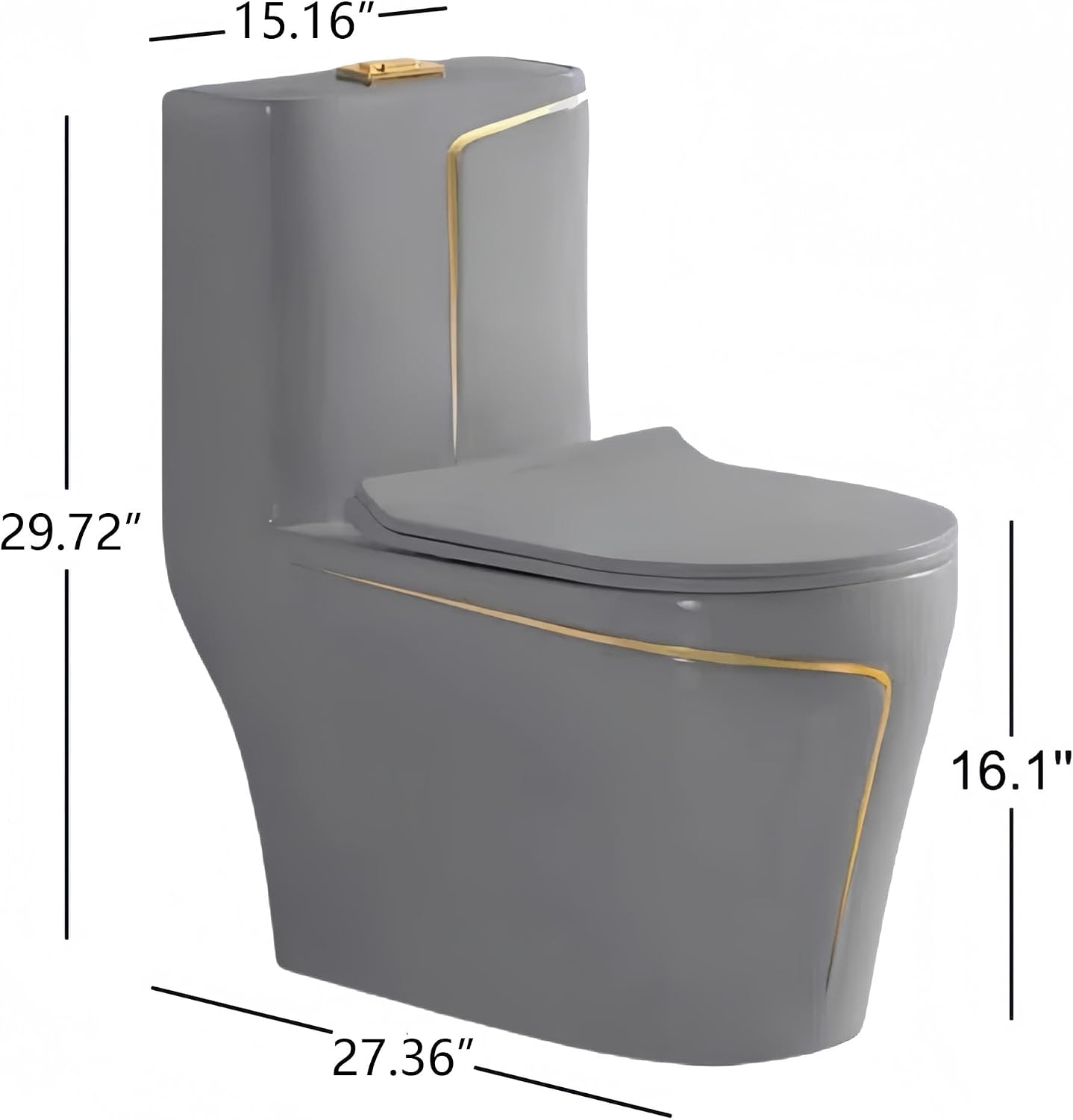 Elongated One Piece Toilet, Water Sense Dual Flush 1.85 Gallons Per Flush Compact Comfort Height, 12' Rough-In Small Bathroom Toilet, Grey (Seat Included)
