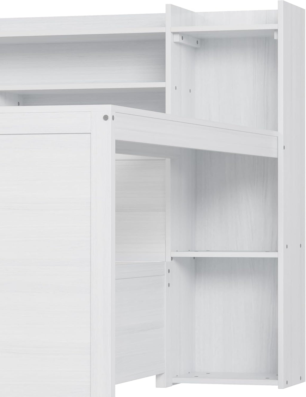 Wood Twin Size Corner Day Bed with Twin Trundle and Desk,L Shape Corner Daybed Frame with Storage Shelves and Wood Slat Support for Kids Teens Bedroom Guest Room,No Box Spring Needed,Antique White