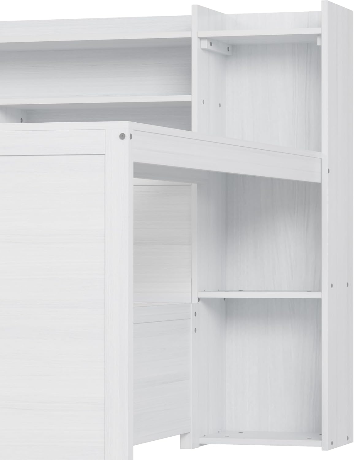 Wood Twin Size Corner Day Bed with Twin Trundle and Desk,L Shape Corner Daybed Frame with Storage Shelves and Wood Slat Support for Kids Teens Bedroom Guest Room,No Box Spring Needed,Antique White