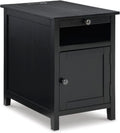 Signature Design by Ashley Treytown Casual Compact Chairside End Table with a Storage Cabinet, Open Cubby Shelf, Pull-Out Tray & USB Charging Ports, Black
