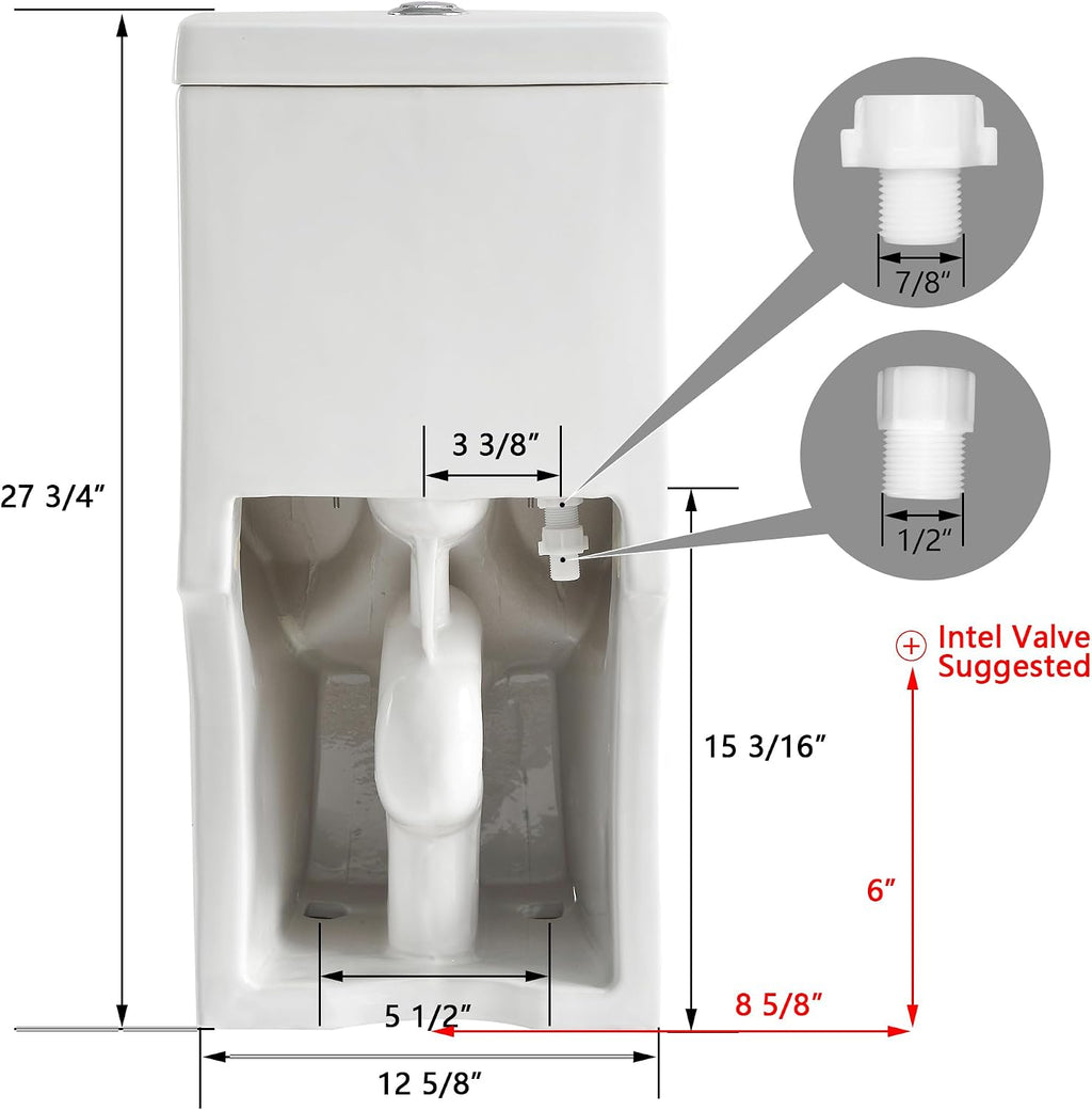 DeerValley Compact One Piece Toilet for Small Bathrooms with Soft Close Seat 12 Inch Rough Dual Flush 0.8/1.28 GPF Toilets In White