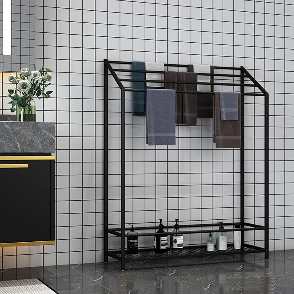 Exquisite Bathroom Shelves 4 Bar Freestanding Towel Rack, Bathroom Towel Holder with Shelf, Portable Metal Towel Hanger Stand Alone, Easy to Installation