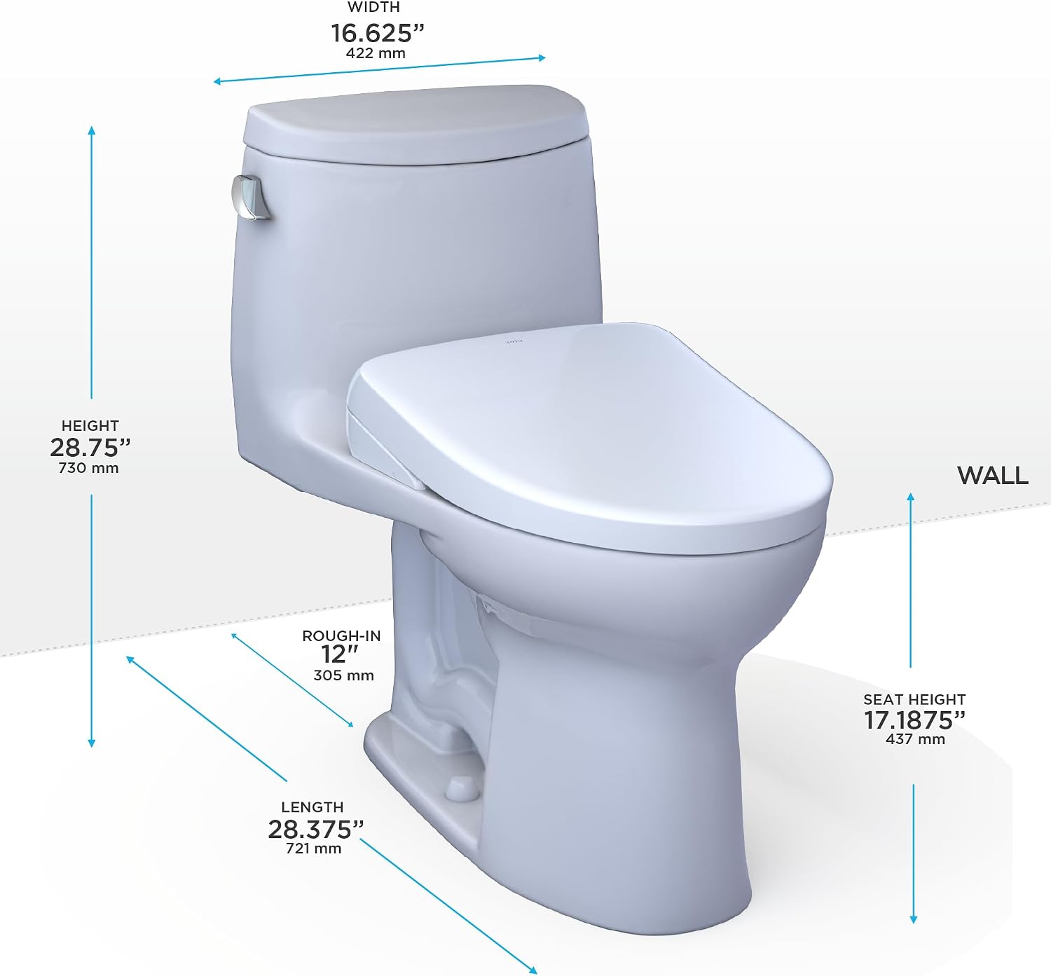 TOTO® WASHLET®+ UltraMax® II One-Piece Elongated 1.28 GPF Toilet with Auto Flush WASHLET®+ S7 Contemporary Bidet Seat, Cotton White - MW6044726CEFGA#01