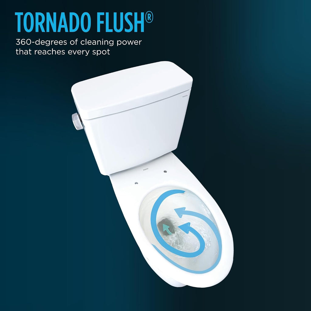 TOTO Drake WASHLET+ Two-Piece Elongated 1.6 GPF Universal Height TORNADO FLUSH Toilet with S500e Bidet Seat, Cotton White - MW7763046CSFG#01