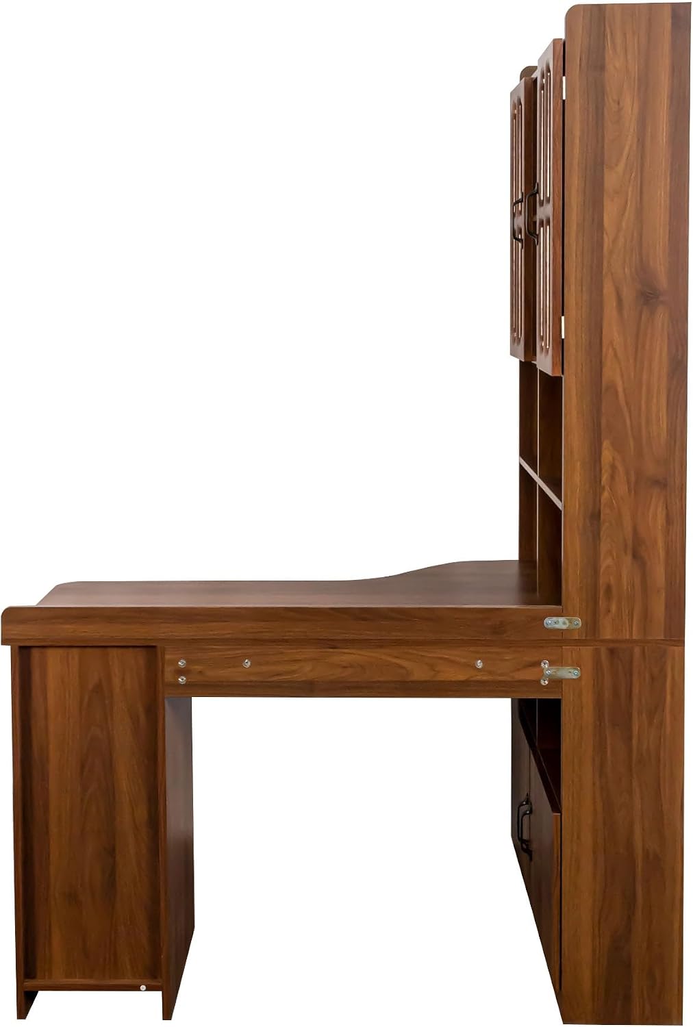 l Shaped Desk with Hutch & Drawers, Small Corner Desks for Small Space Home Office, Farmhouse Desk and Bookshelf Combo with Storage (Walnut)