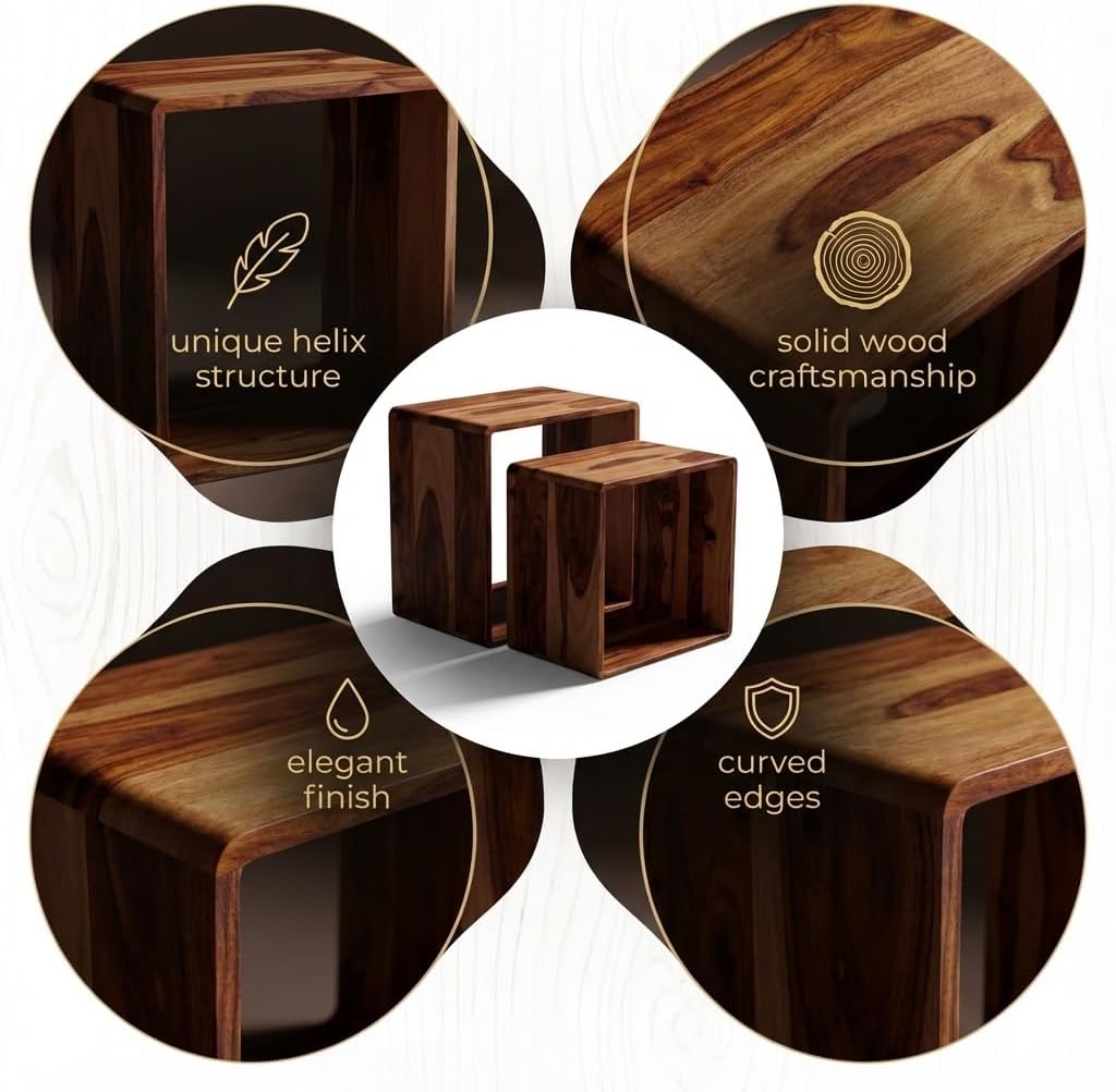Relso Cascade Nesting Tables for Living Room with Premium Sheesham Wood Construction | Nesting End Tables with Smooth Curved Edges for Safety and Sophistication | Solid Wood Nesting Tables Set of 2