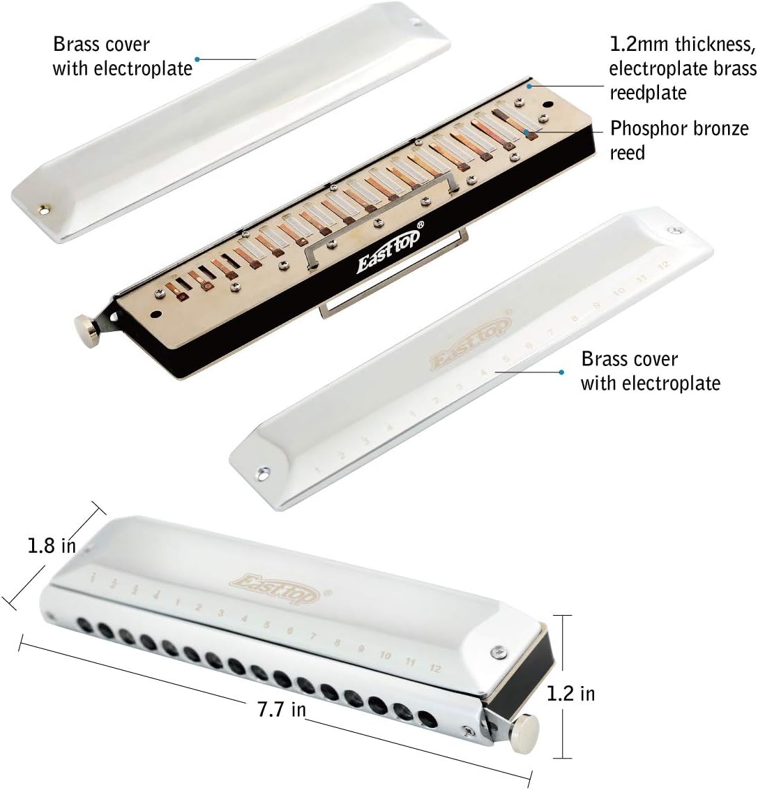 East top 16 Holes 64 Tonse Chromatic Harmonica Key of C, Chromatic Mouth Organ Harmonica for Adults, Professionals and Students (SR)
