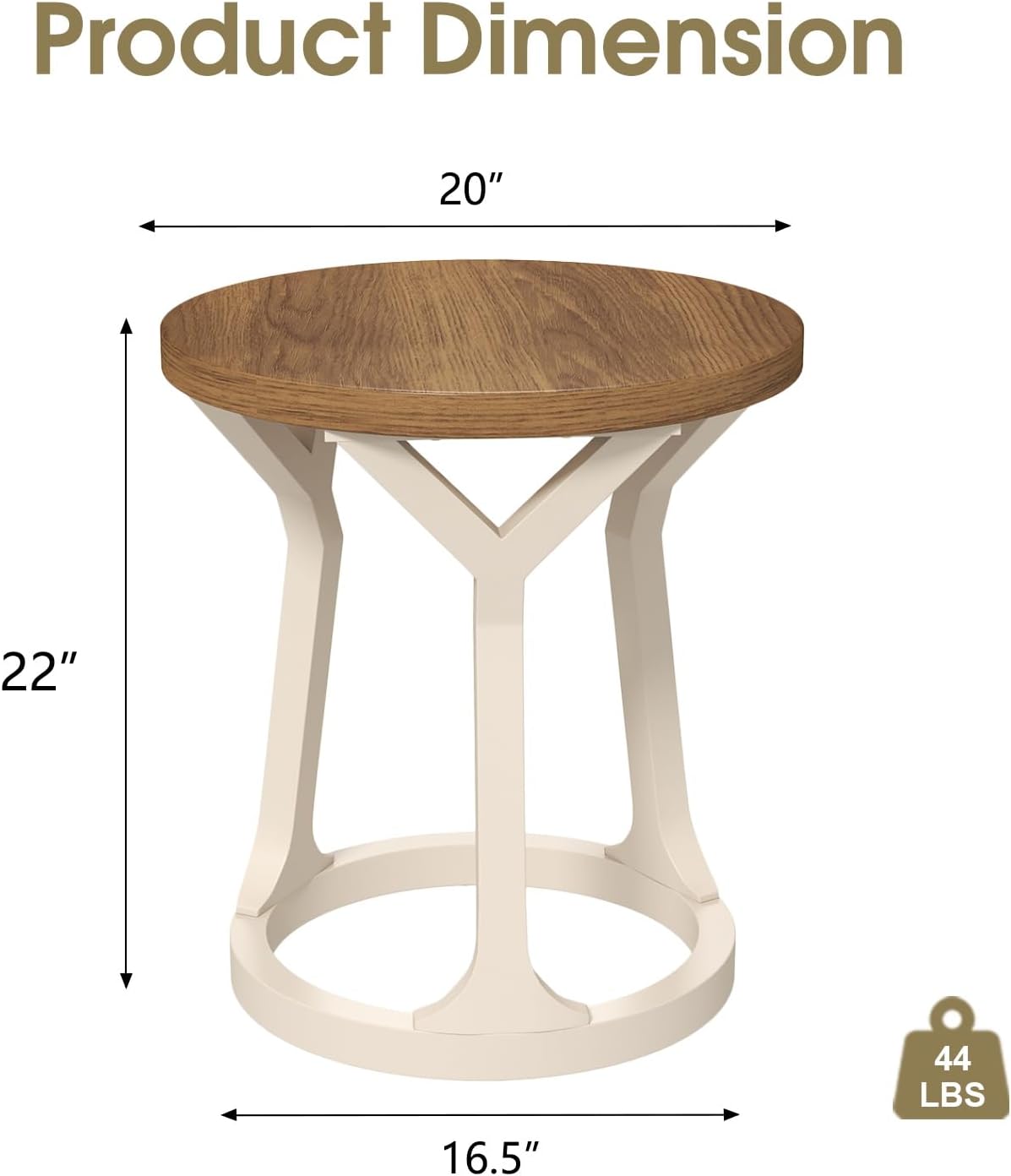 2PCS Round End Table Living Room, Set of 2 Rustic Side Table, 22' H Nightstand with Thick Top, Accent Tables for Bedroom Living Room Entryway, Natural & White